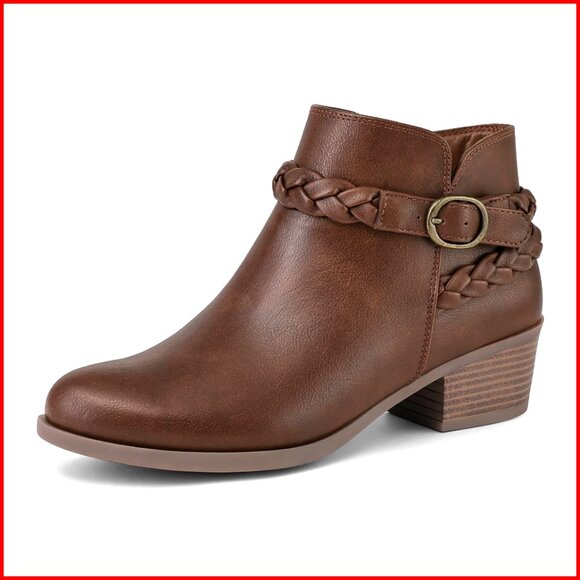Women's Ankle Boots Low Chunky Heel Round Toe Wide Width Side Zipper
